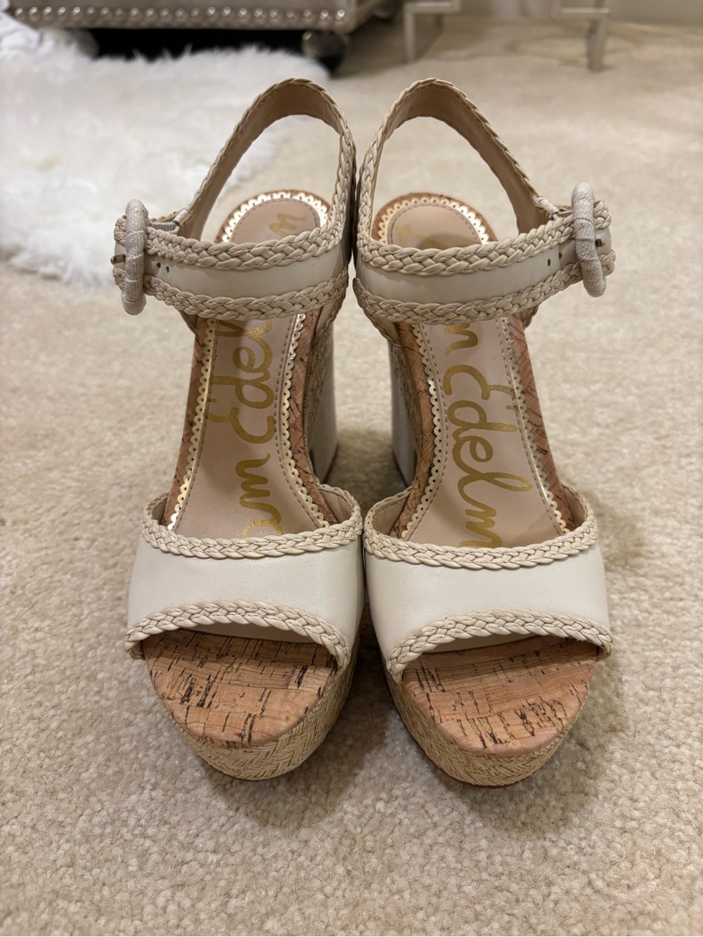 Sam Edelman Cream Braided Cork Platform Sandals